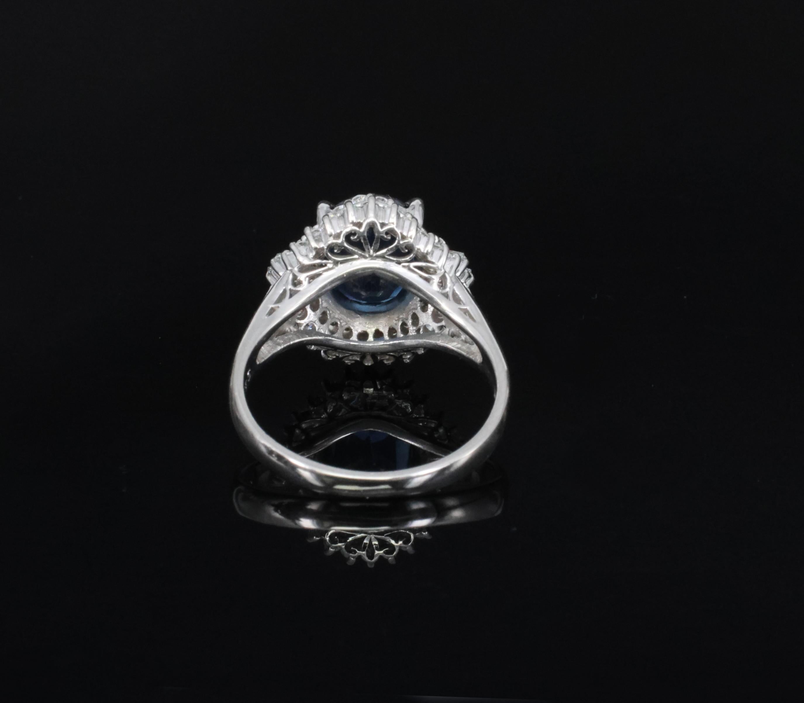 Fine 3.07ct GIA Blue Sapphire & 0.75ct Diamond Platinum Halo Ring, Size 6.75