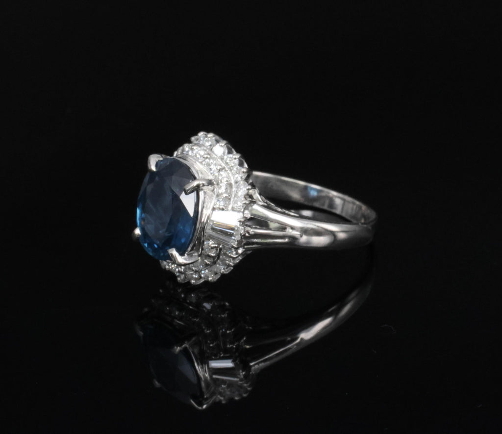 Fine 3.07ct GIA Blue Sapphire & 0.75ct Diamond Platinum Halo Ring, Size 6.75
