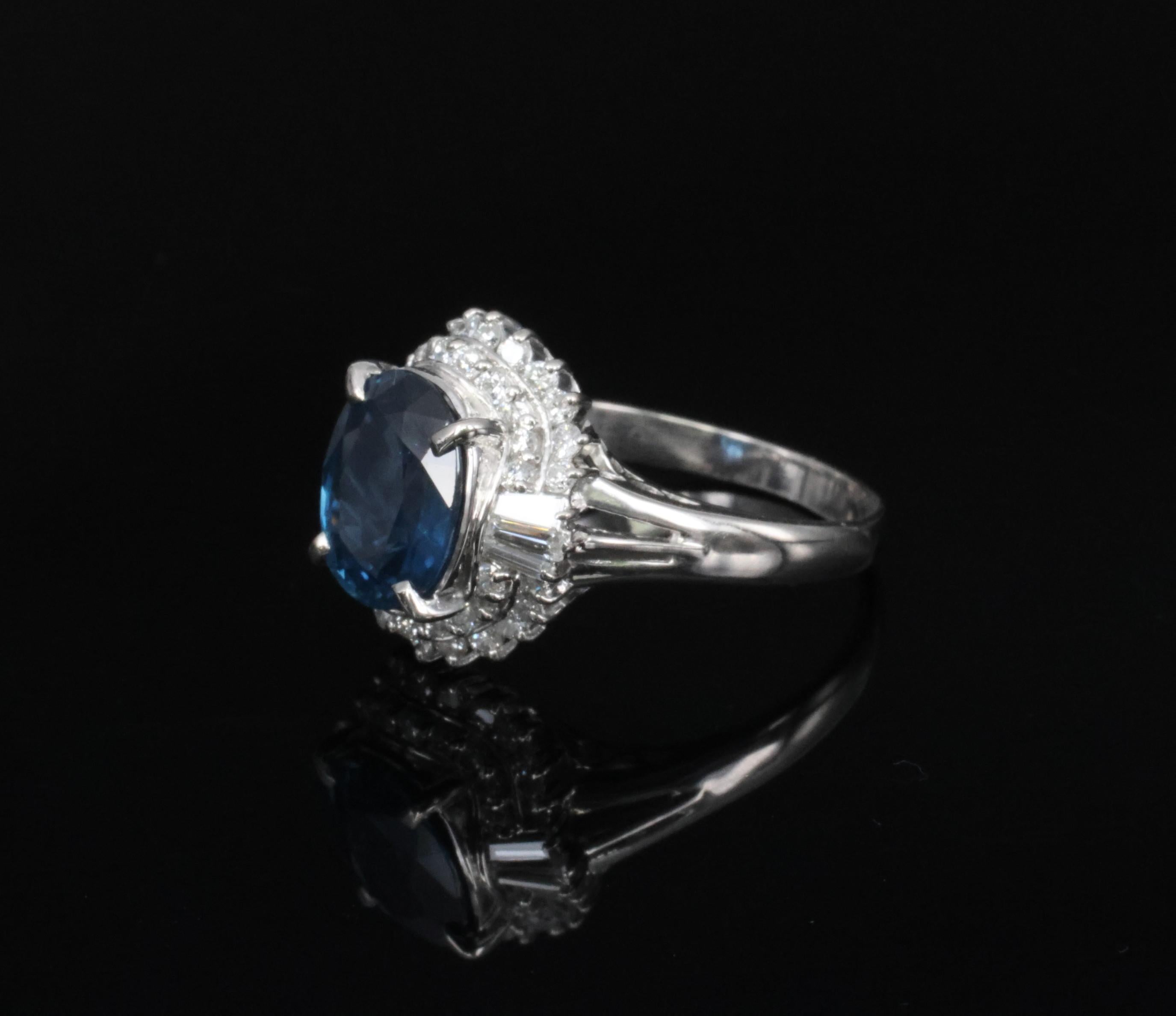 Fine 3.07ct GIA Blue Sapphire & 0.75ct Diamond Platinum Halo Ring, Size 6.75