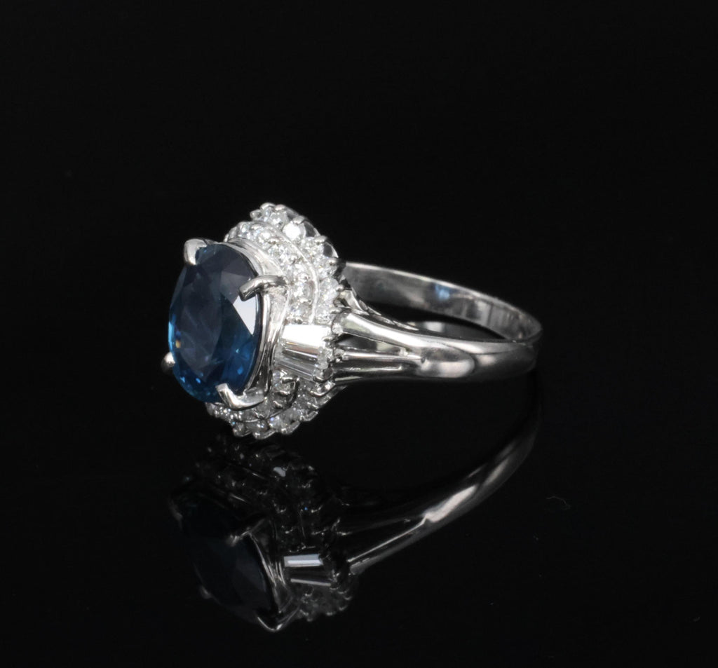 Fine 3.07ct GIA Blue Sapphire & 0.75ct Diamond Platinum Halo Ring, Size 6.75