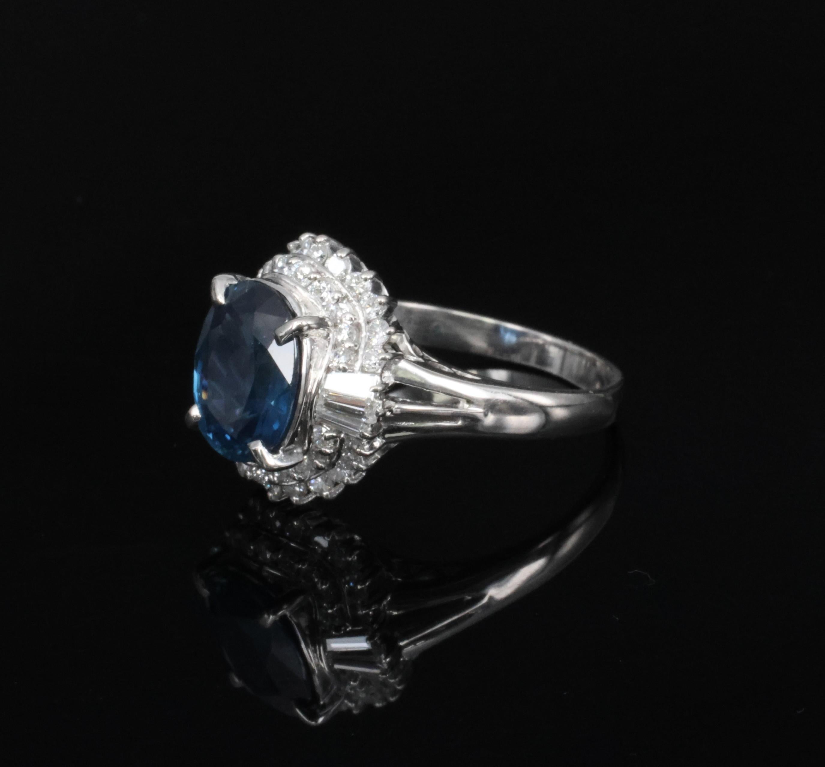 Fine 3.07ct GIA Blue Sapphire & 0.75ct Diamond Platinum Halo Ring, Size 6.75