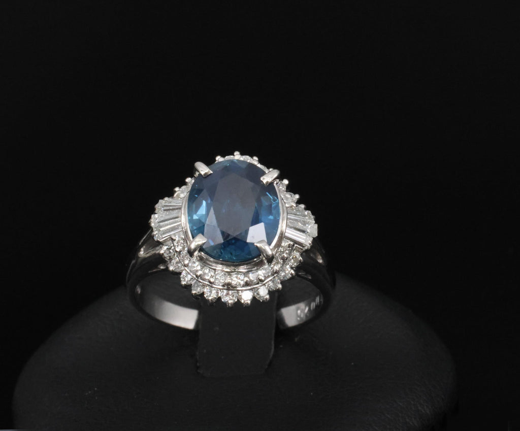 Fine 3.07ct GIA Blue Sapphire & 0.75ct Diamond Platinum Halo Ring, Size 6.75