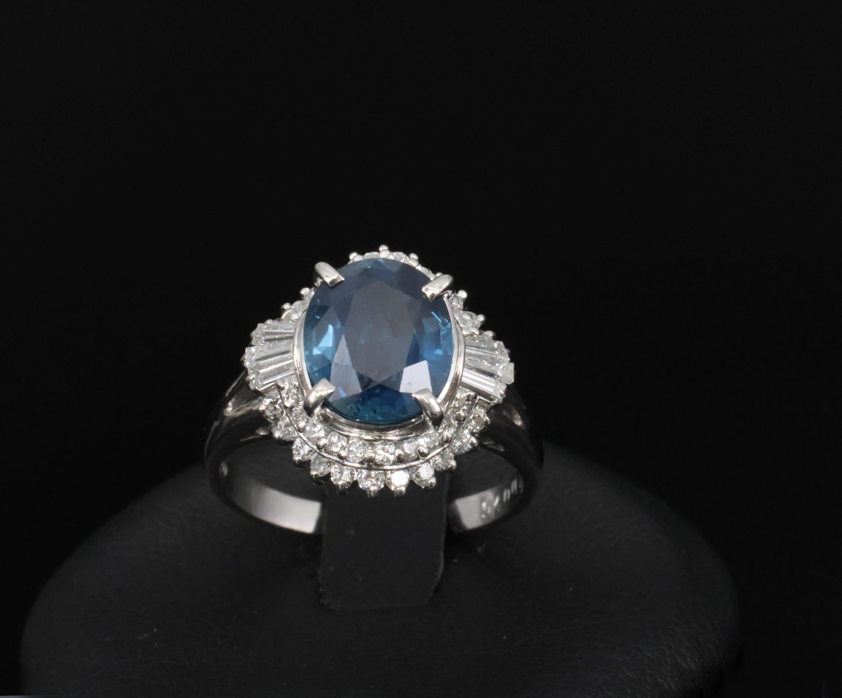 Fine 3.07ct GIA Blue Sapphire & 0.75ct Diamond Platinum Halo Ring, Size 6.75