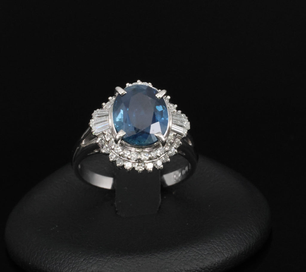 Fine 3.07ct GIA Blue Sapphire & 0.75ct Diamond Platinum Halo Ring, Size 6.75