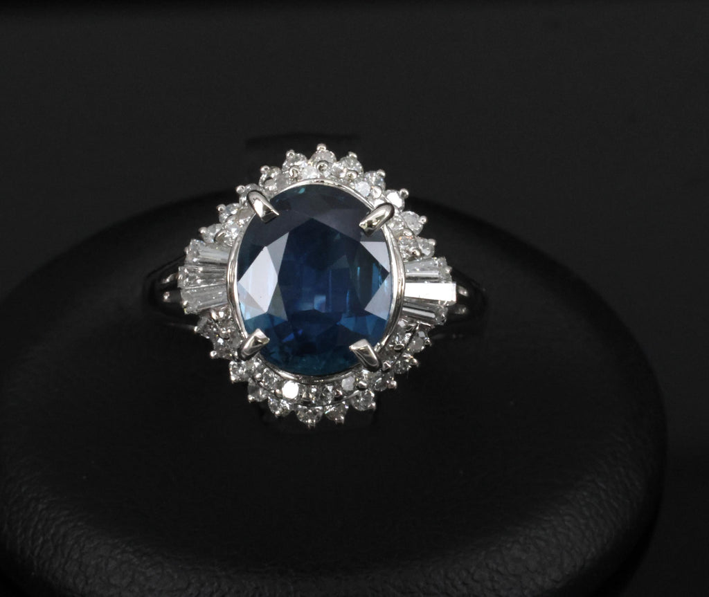Fine 3.07ct GIA Blue Sapphire & 0.75ct Diamond Platinum Halo Ring, Size 6.75