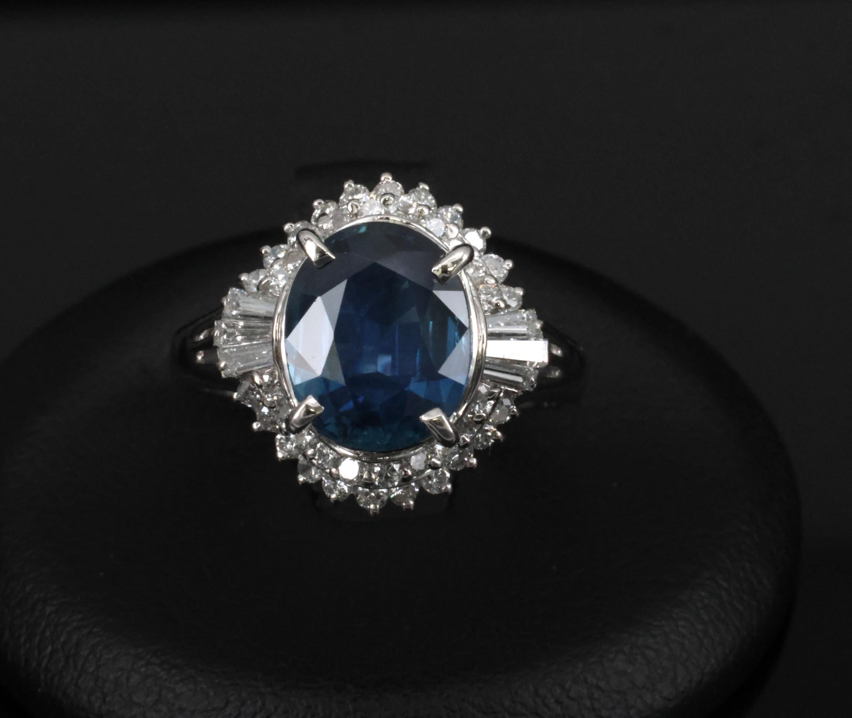 Fine 3.07ct GIA Blue Sapphire & 0.75ct Diamond Platinum Halo Ring, Size 6.75