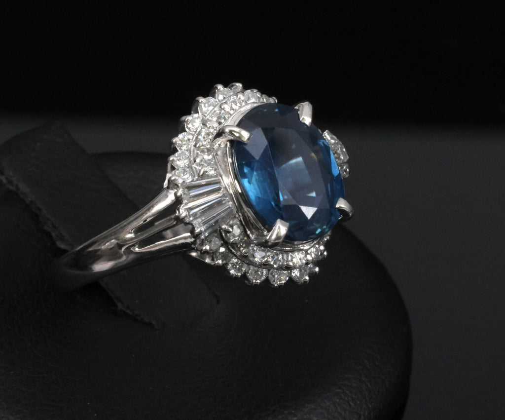 Fine 3.07ct GIA Blue Sapphire & 0.75ct Diamond Platinum Halo Ring, Size 6.75