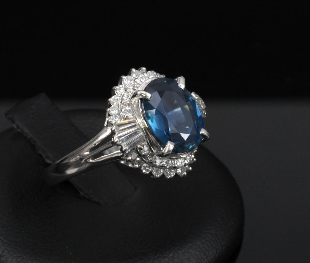 Fine 3.07ct GIA Blue Sapphire & 0.75ct Diamond Platinum Halo Ring, Size 6.75
