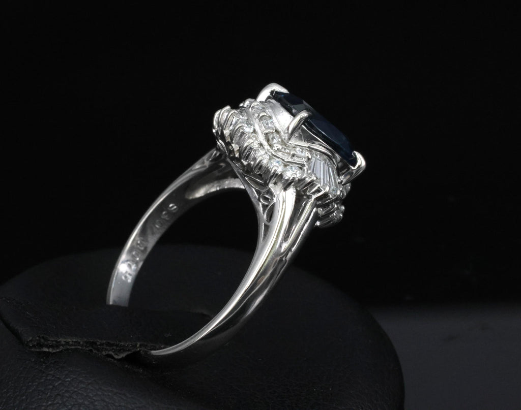 Fine 3.07ct GIA Blue Sapphire & 0.75ct Diamond Platinum Halo Ring, Size 6.75