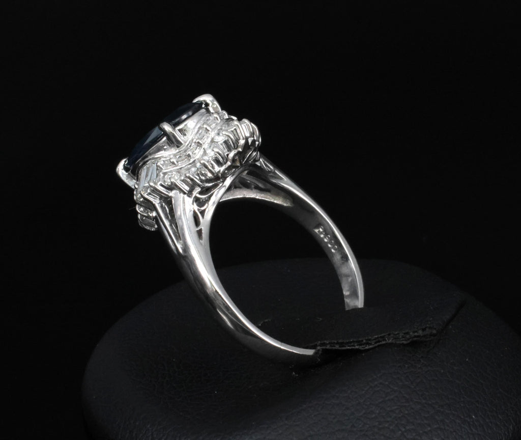 Fine 3.07ct GIA Blue Sapphire & 0.75ct Diamond Platinum Halo Ring, Size 6.75