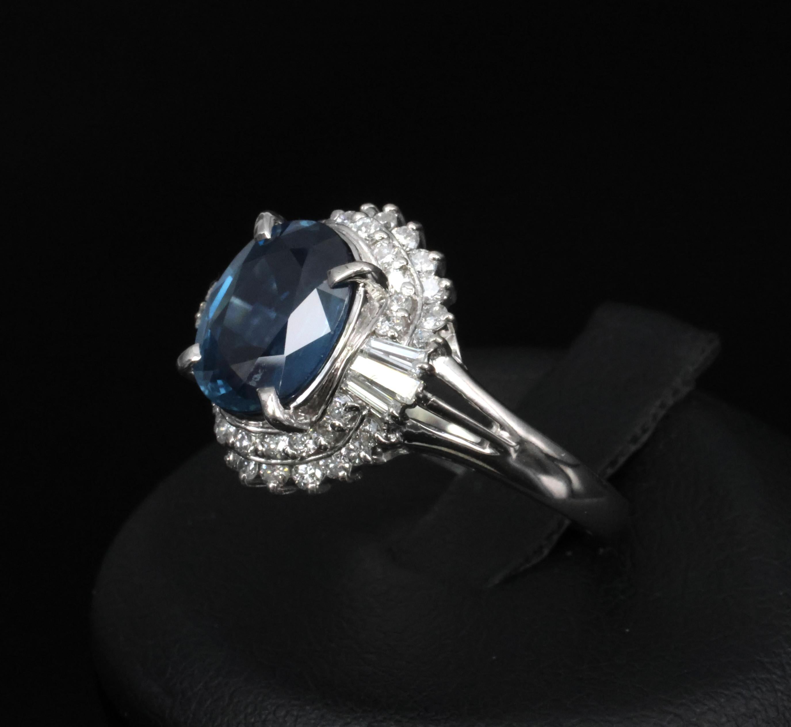 Fine 3.07ct GIA Blue Sapphire & 0.75ct Diamond Platinum Halo Ring, Size 6.75
