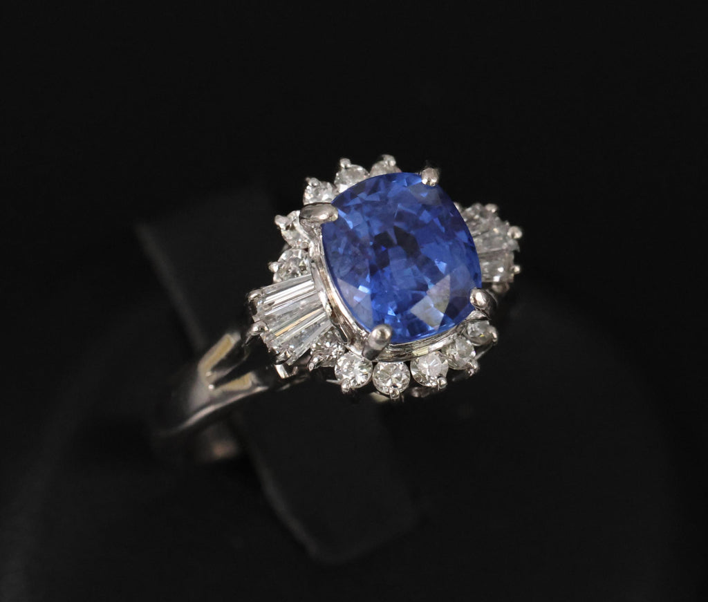 Fine 2.72ct GIA Ceylon Sapphire & 0.55ct Diamond Platinum Ring Size 6.75