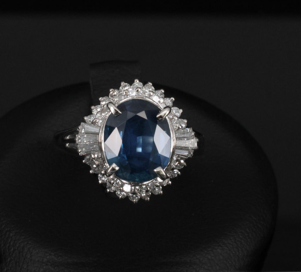 Fine 3.07ct GIA Blue Sapphire & 0.75ct Diamond Platinum Halo Ring, Size 6.75