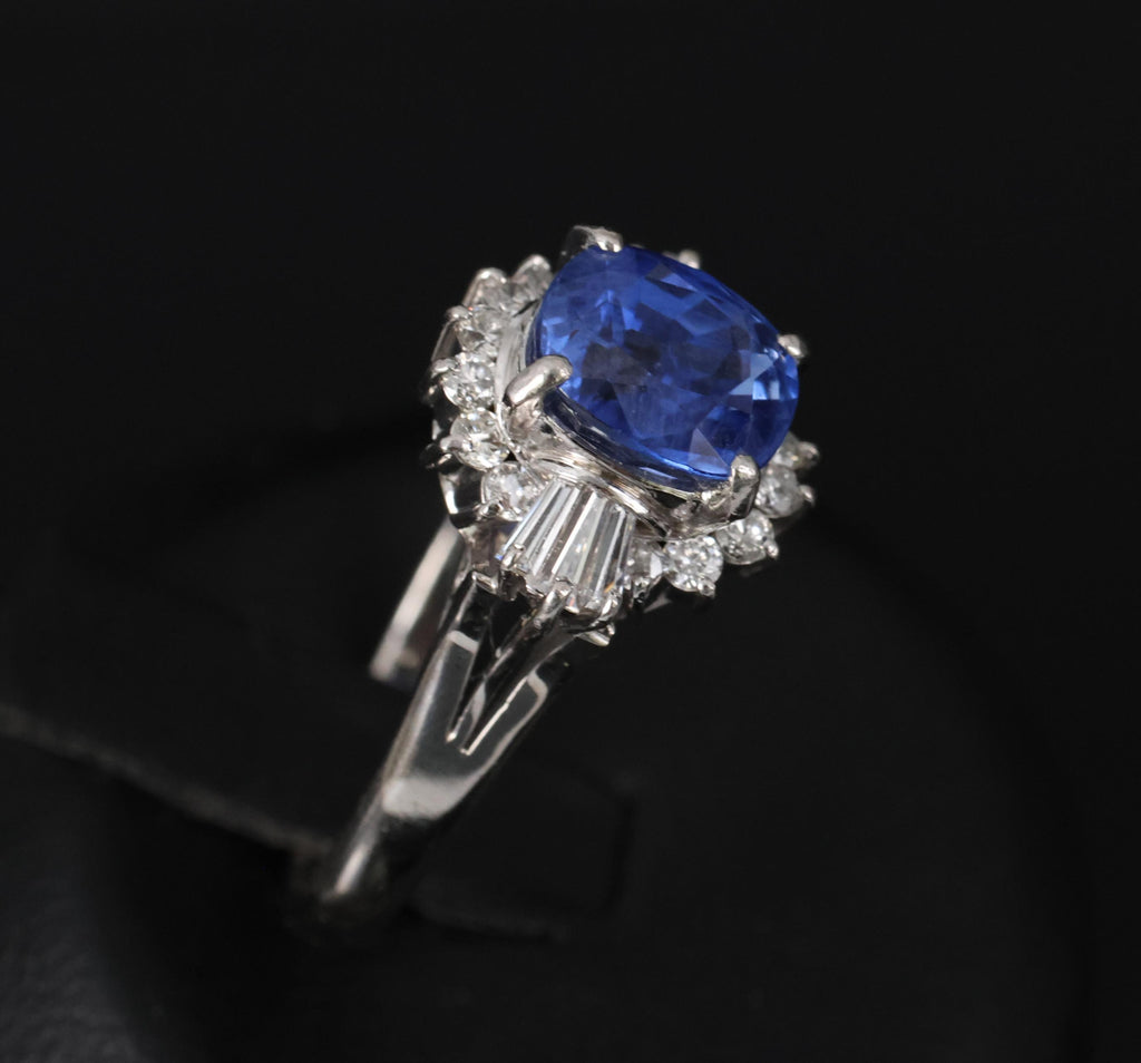 Fine 2.72ct GIA Ceylon Sapphire & 0.55ct Diamond Platinum Ring Size 6.75