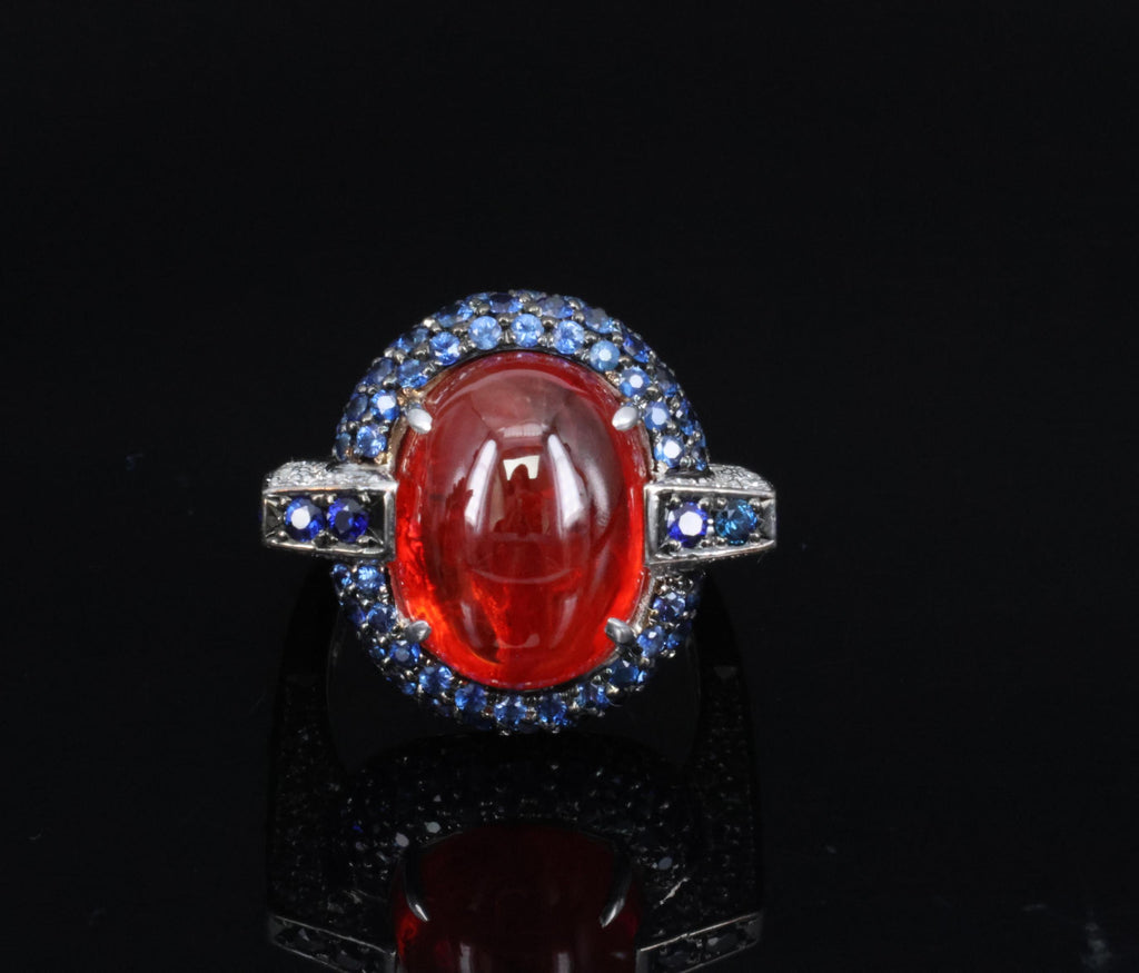 10.65ct GIA Ruby 1.50ct Blue Sapphire & 0.39ct Diamond Platinum Ring Size 5