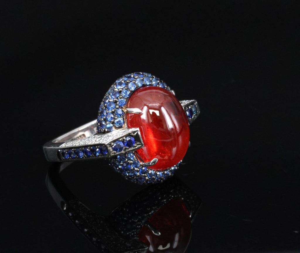 10.65ct GIA Ruby 1.50ct Blue Sapphire & 0.39ct Diamond Platinum Ring Size 5