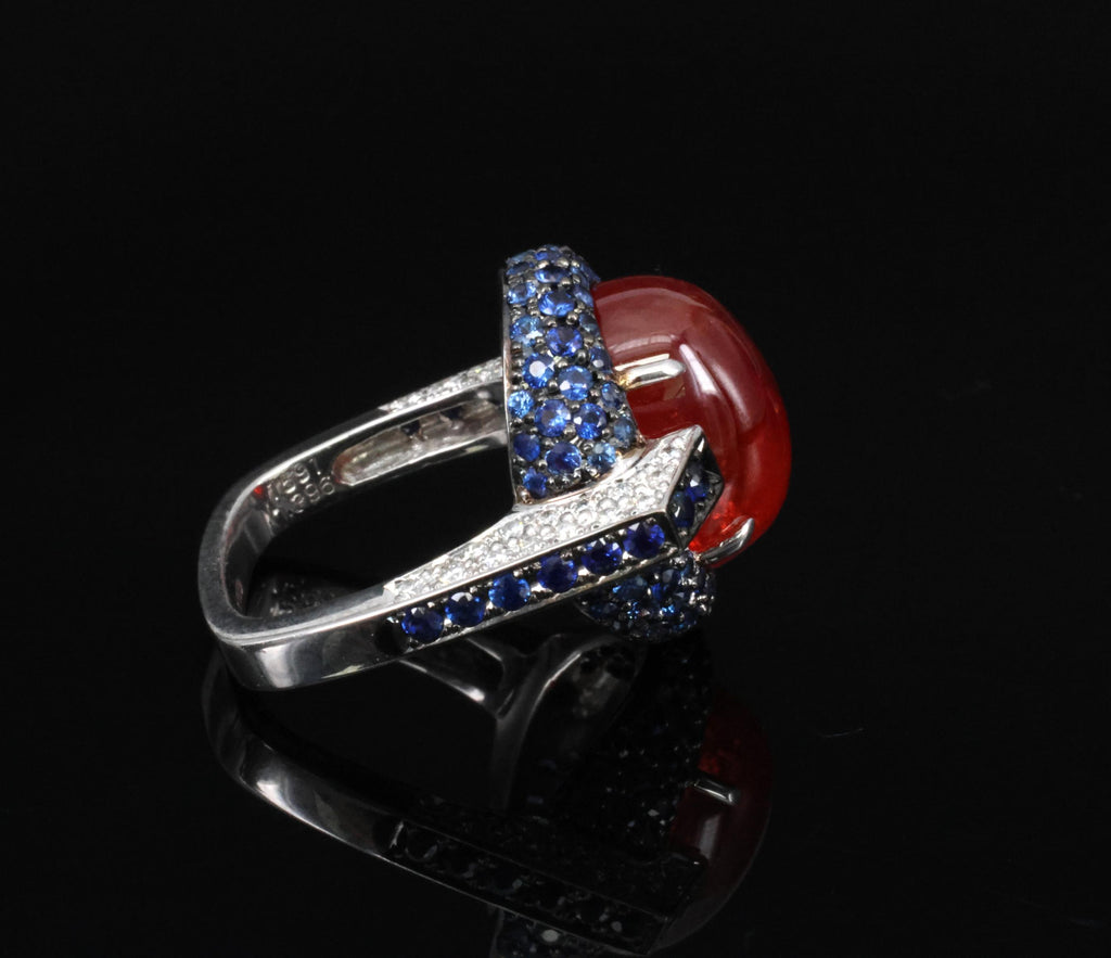 10.65ct GIA Ruby 1.50ct Blue Sapphire & 0.39ct Diamond Platinum Ring Size 5