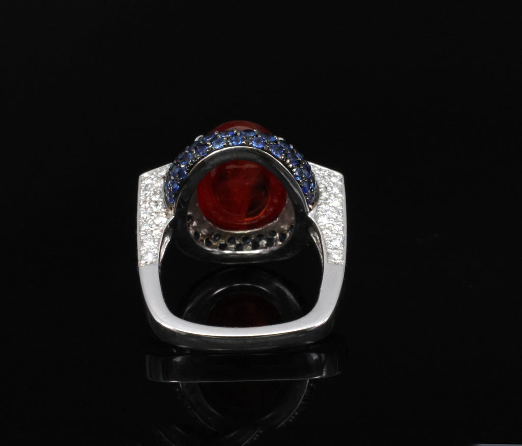 10.65ct GIA Ruby 1.50ct Blue Sapphire & 0.39ct Diamond Platinum Ring Size 5