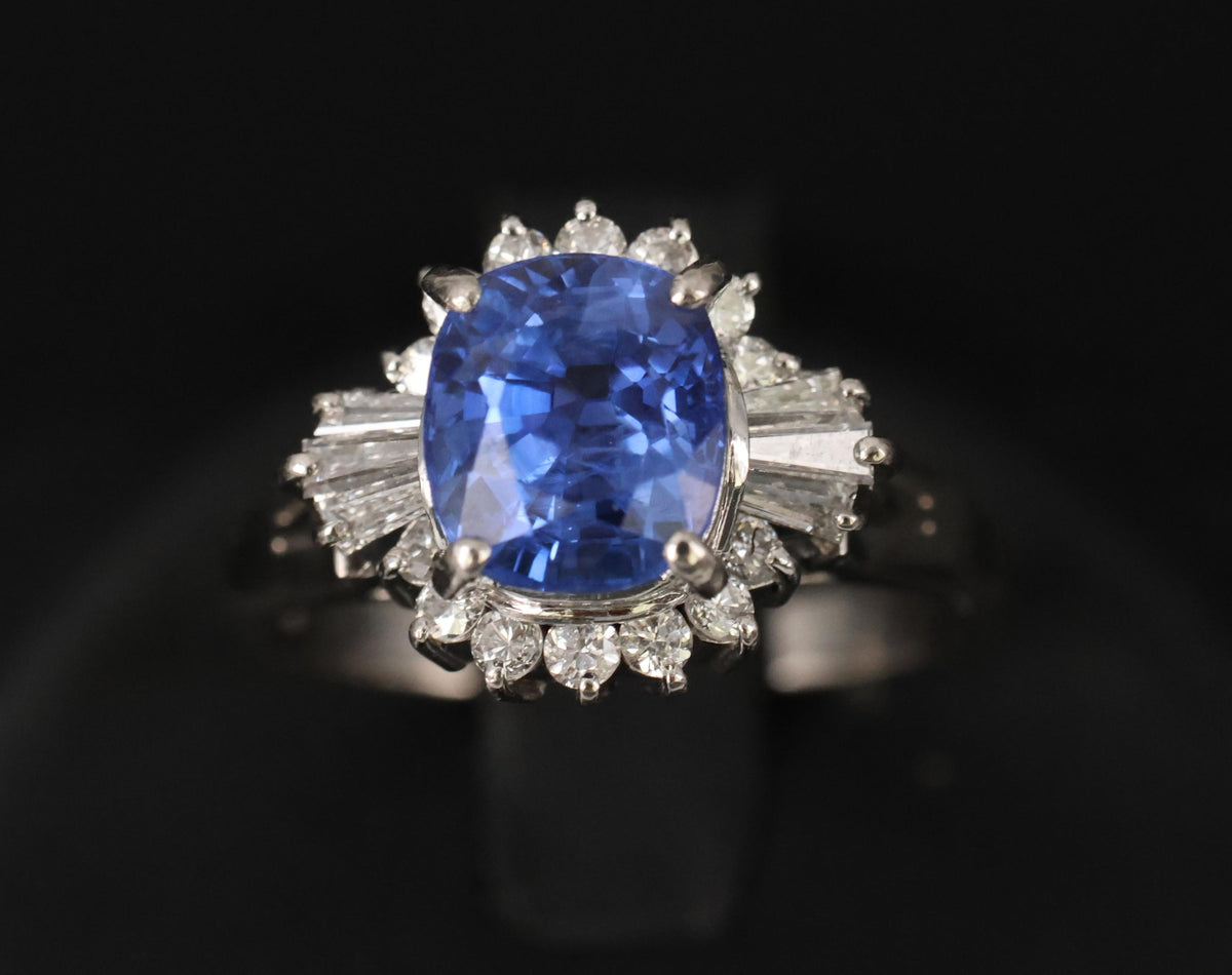 Fine 2.72ct GIA Ceylon Sapphire & 0.55ct Diamond Platinum Ring Size 6.75