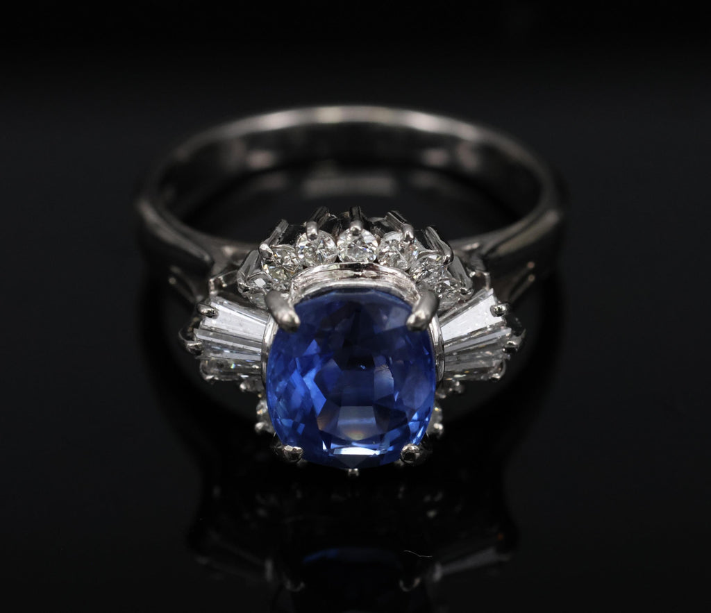 Fine 2.72ct GIA Ceylon Sapphire & 0.55ct Diamond Platinum Ring Size 6.75