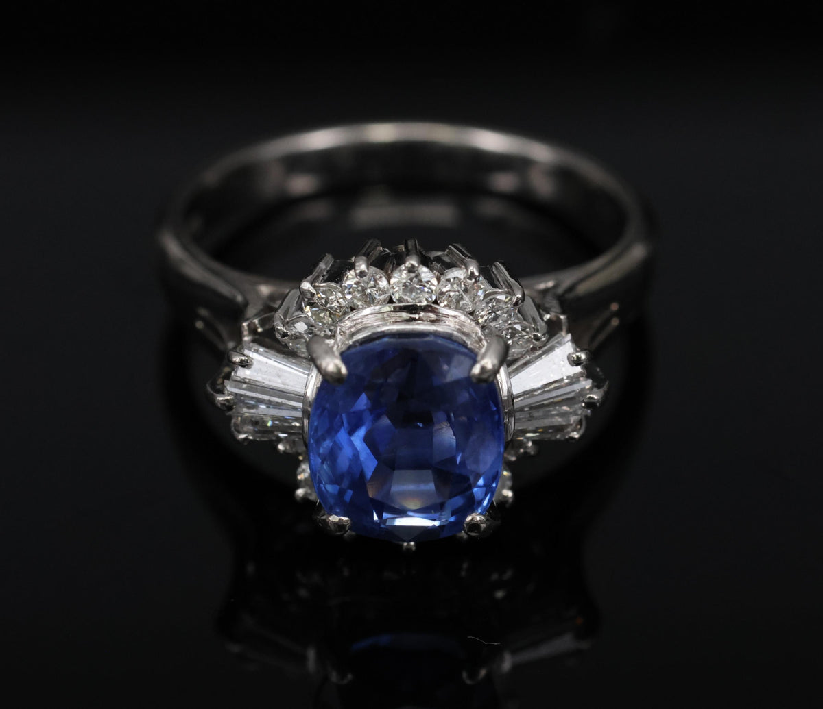 Fine 2.72ct GIA Ceylon Sapphire & 0.55ct Diamond Platinum Ring Size 6.75