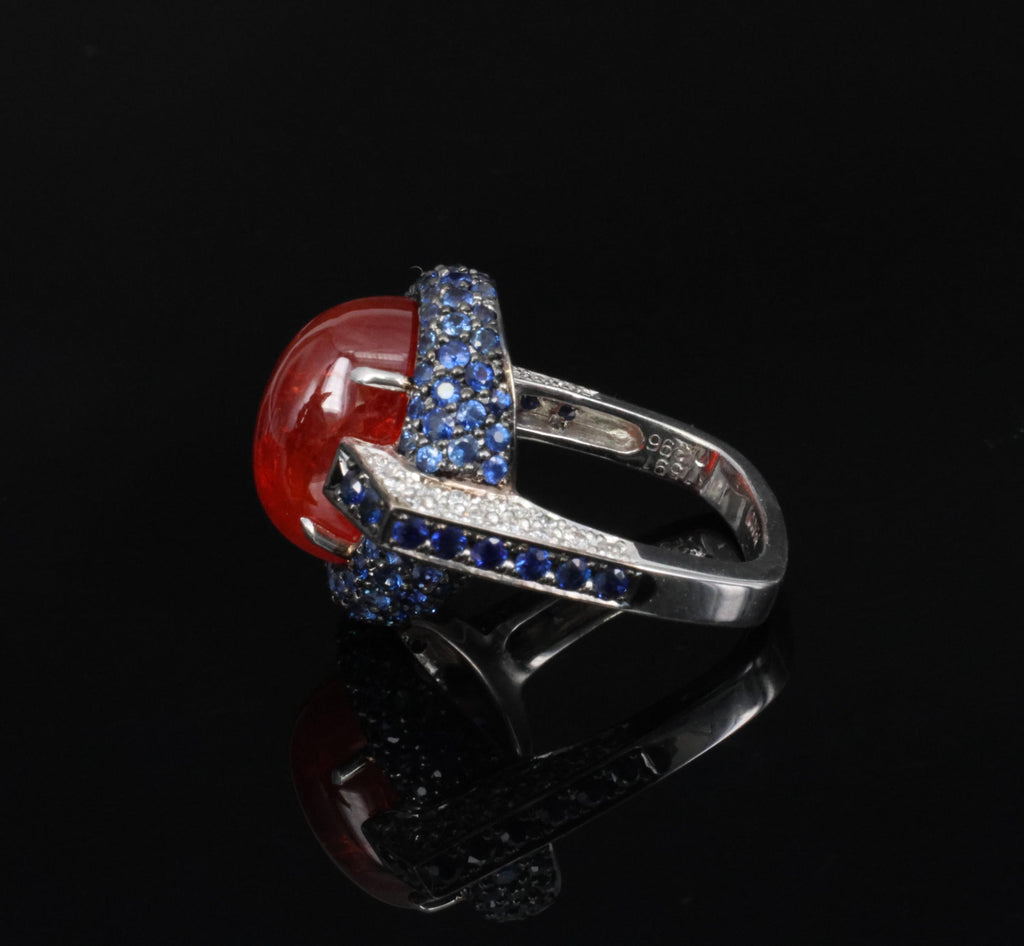 10.65ct GIA Ruby 1.50ct Blue Sapphire & 0.39ct Diamond Platinum Ring Size 5