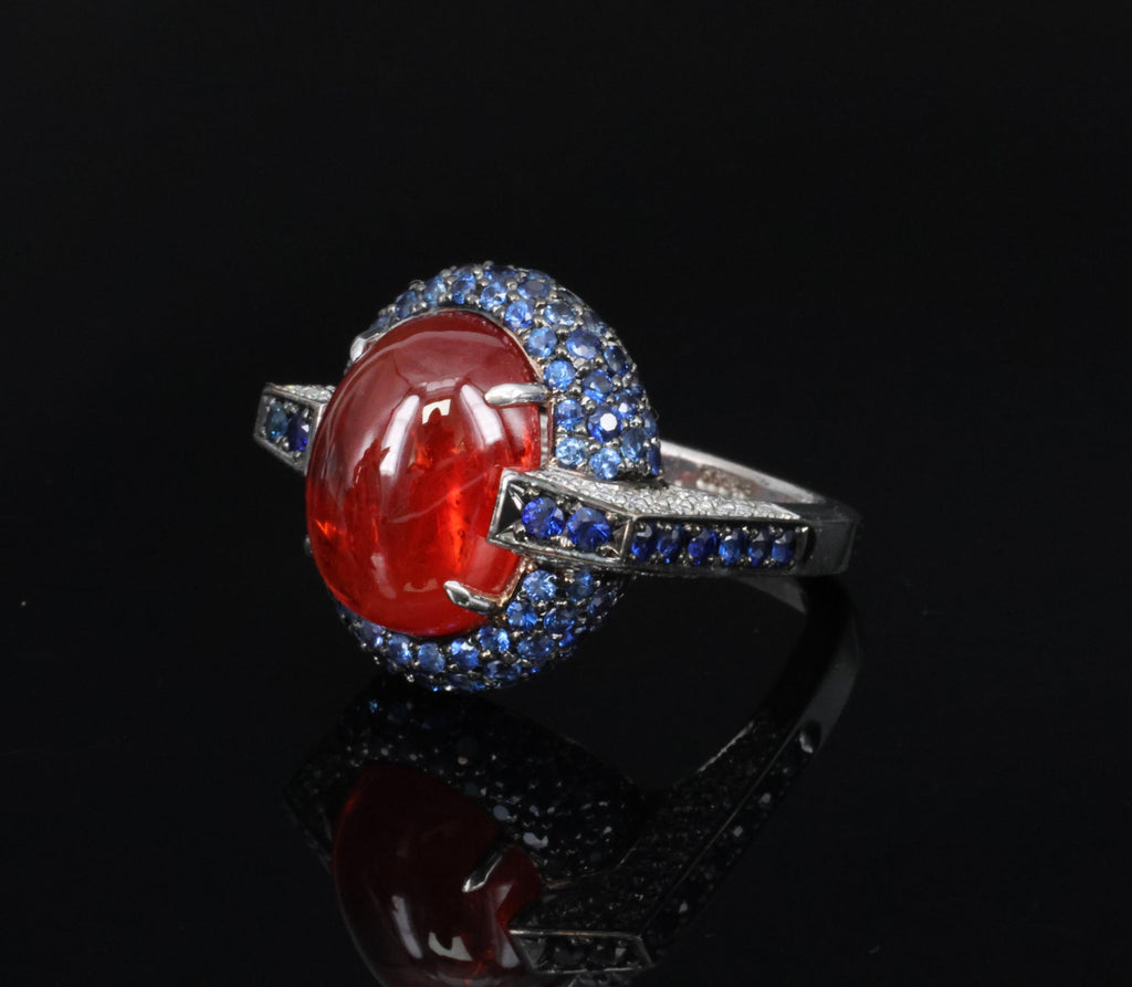 10.65ct GIA Ruby 1.50ct Blue Sapphire & 0.39ct Diamond Platinum Ring Size 5