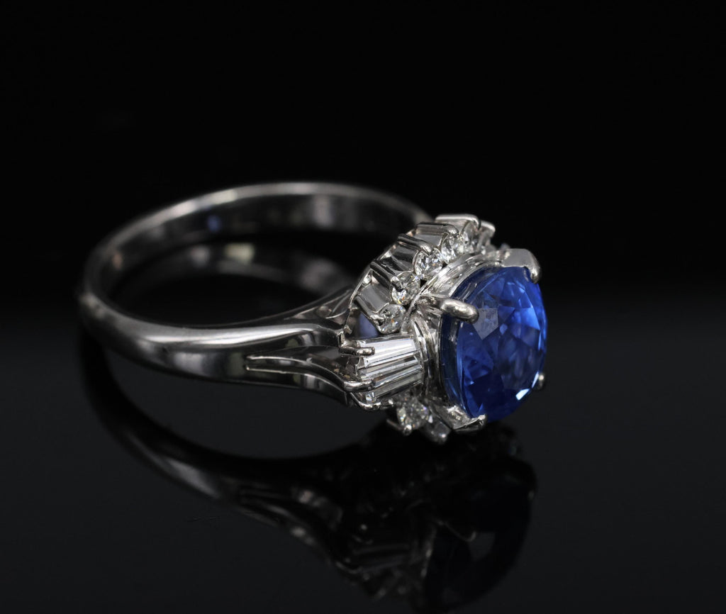 Fine 2.72ct GIA Ceylon Sapphire & 0.55ct Diamond Platinum Ring Size 6.75
