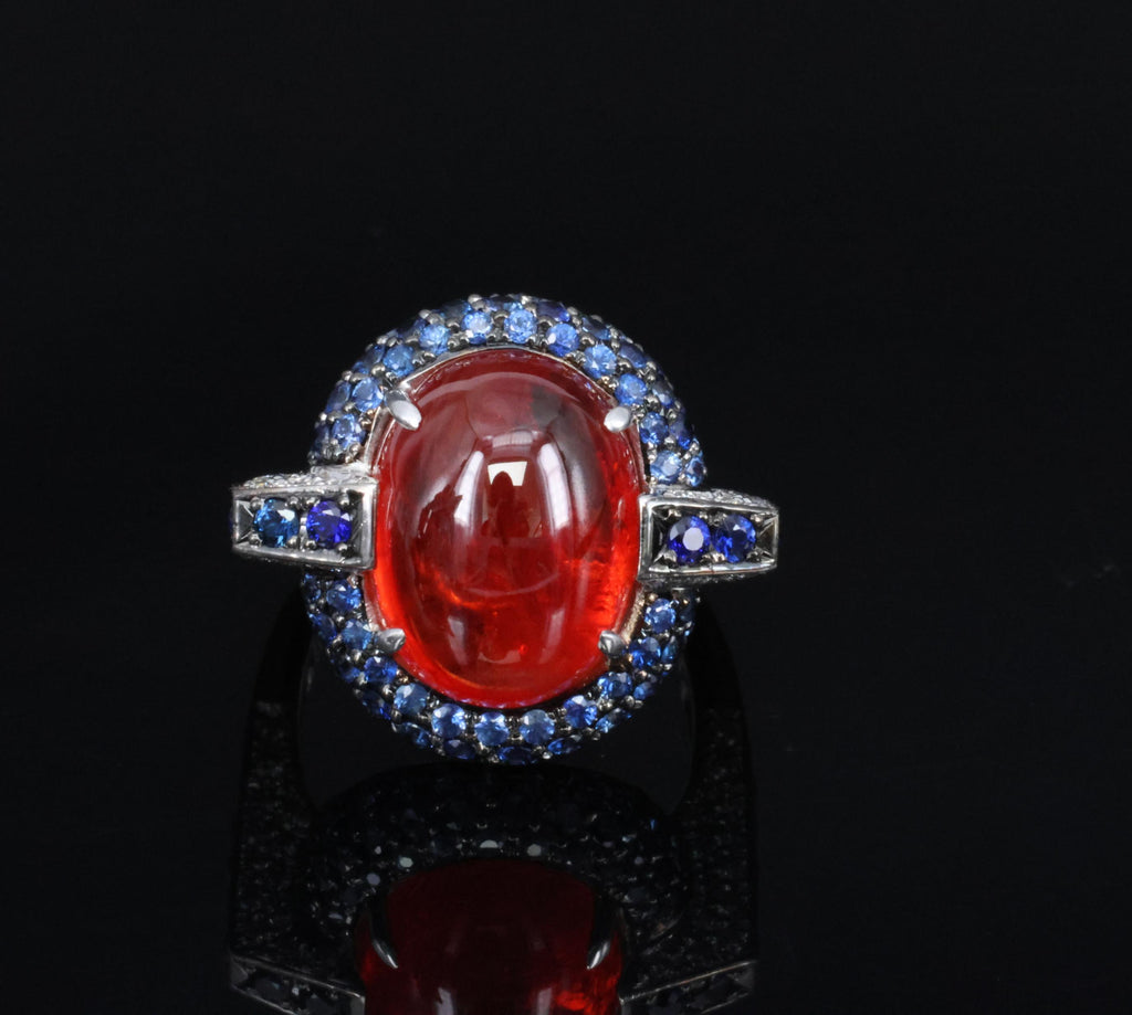 10.65ct GIA Ruby 1.50ct Blue Sapphire & 0.39ct Diamond Platinum Ring Size 5