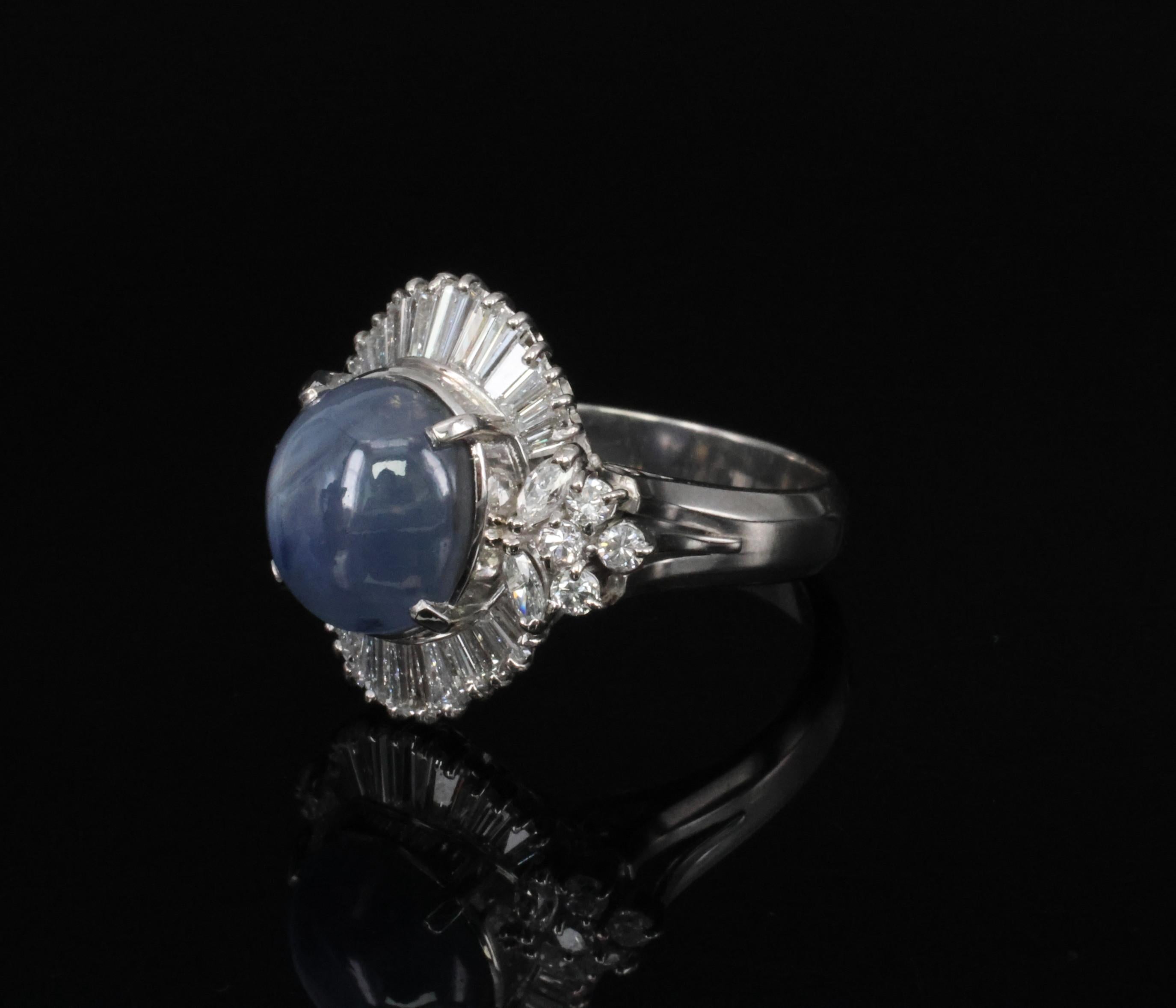 Fine 4.93ct Natural Blue Star Sapphire & 1.11ct Diamond Platinum Ring, Size 6.25