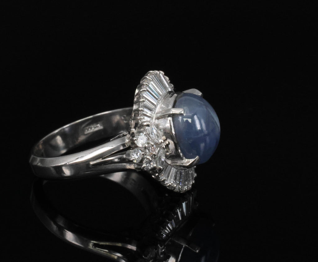 Fine 4.93ct Natural Blue Star Sapphire & 1.11ct Diamond Platinum Ring, Size 6.25