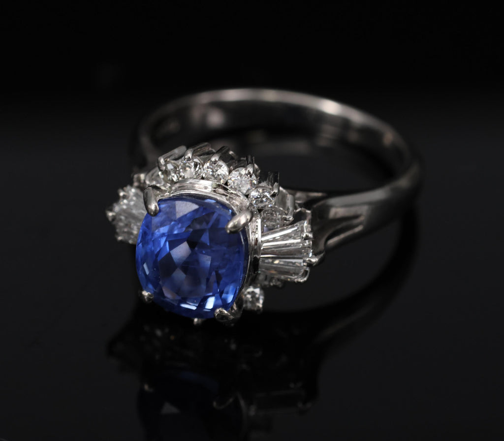 Fine 2.72ct GIA Ceylon Sapphire & 0.55ct Diamond Platinum Ring Size 6.75