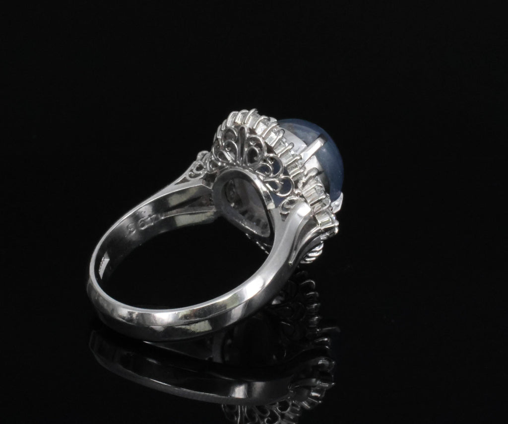 Fine 4.93ct Natural Blue Star Sapphire & 1.11ct Diamond Platinum Ring, Size 6.25
