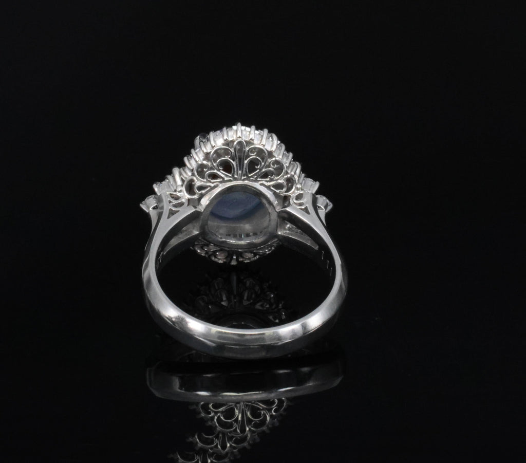 Fine 4.93ct Natural Blue Star Sapphire & 1.11ct Diamond Platinum Ring, Size 6.25