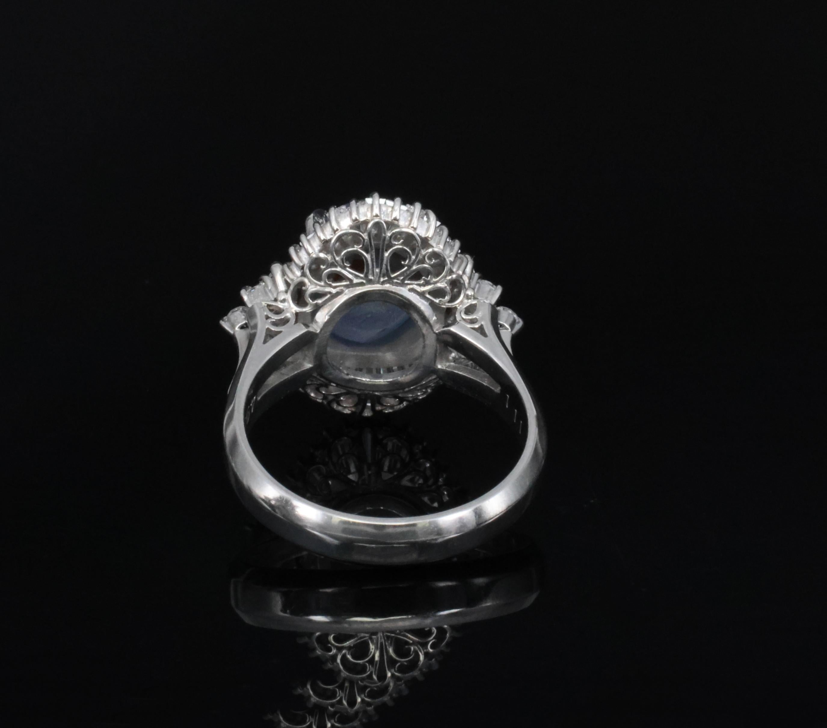 Fine 4.93ct Natural Blue Star Sapphire & 1.11ct Diamond Platinum Ring, Size 6.25