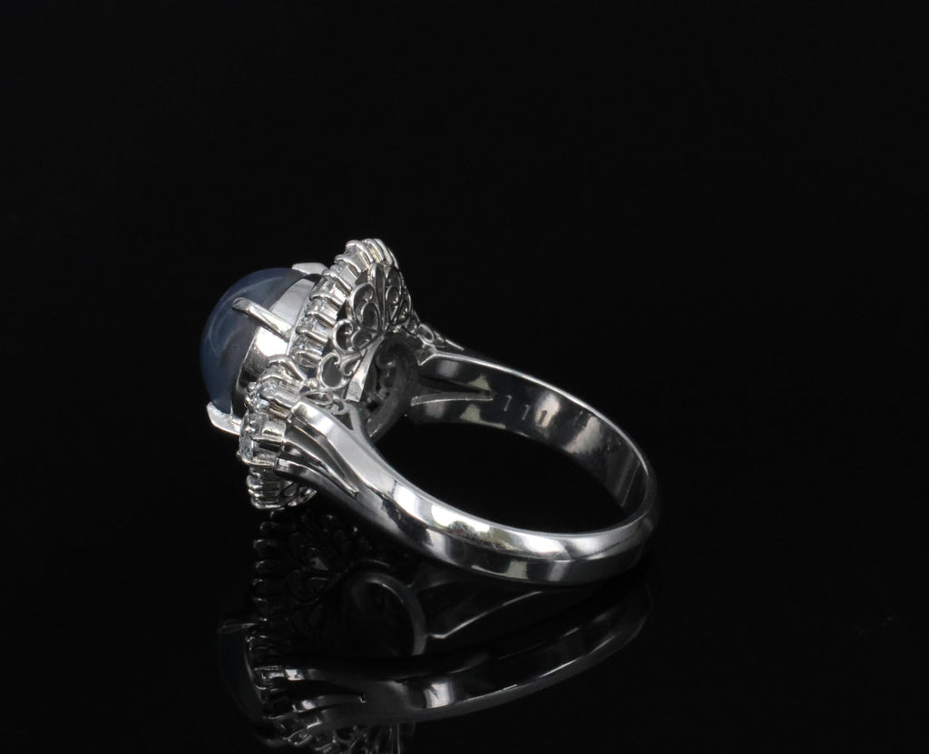 Fine 4.93ct Natural Blue Star Sapphire & 1.11ct Diamond Platinum Ring, Size 6.25