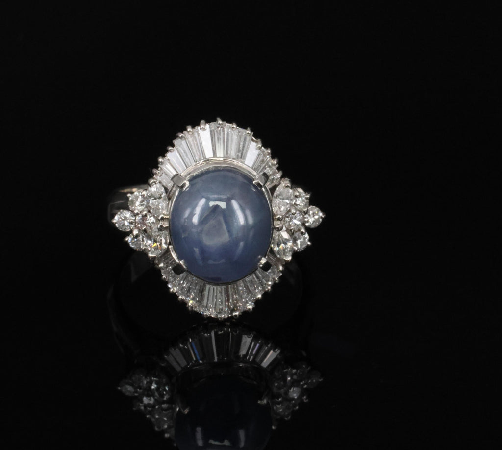 Fine 4.93ct Natural Blue Star Sapphire & 1.11ct Diamond Platinum Ring, Size 6.25