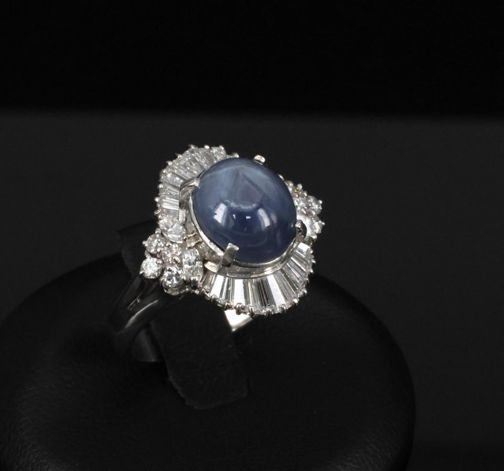Fine 4.93ct Natural Blue Star Sapphire & 1.11ct Diamond Platinum Ring, Size 6.25