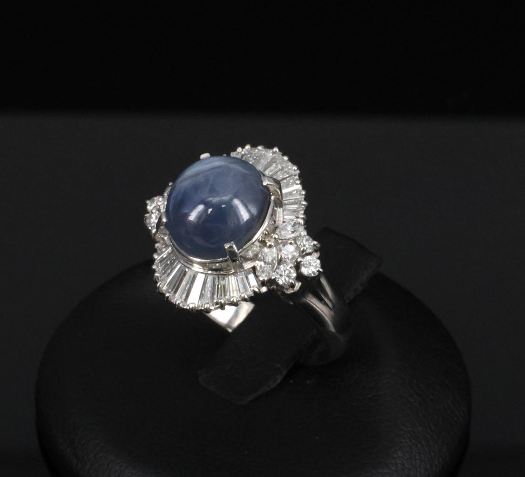 Fine 4.93ct Natural Blue Star Sapphire & 1.11ct Diamond Platinum Ring, Size 6.25
