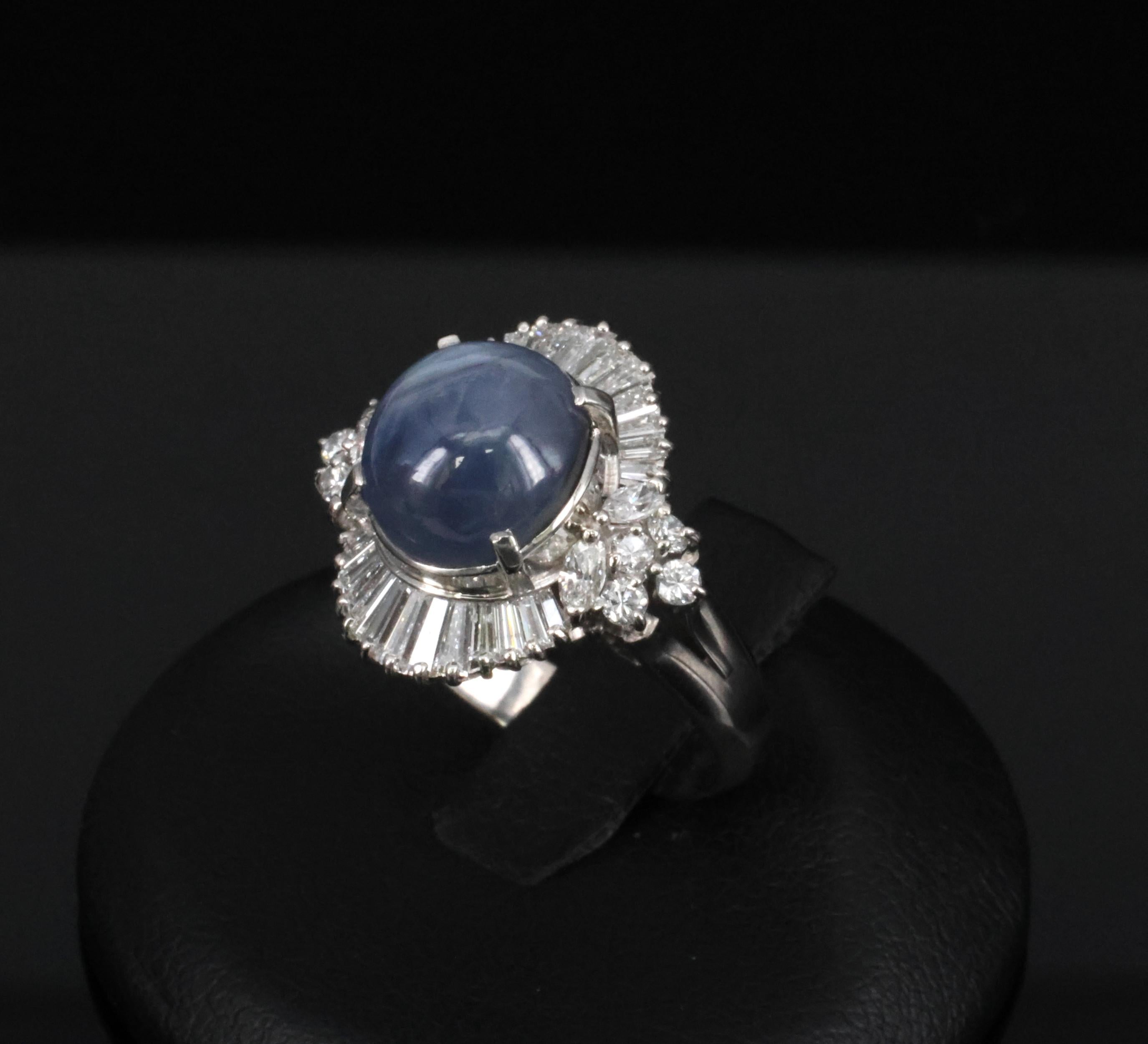 Fine 4.93ct Natural Blue Star Sapphire & 1.11ct Diamond Platinum Ring, Size 6.25