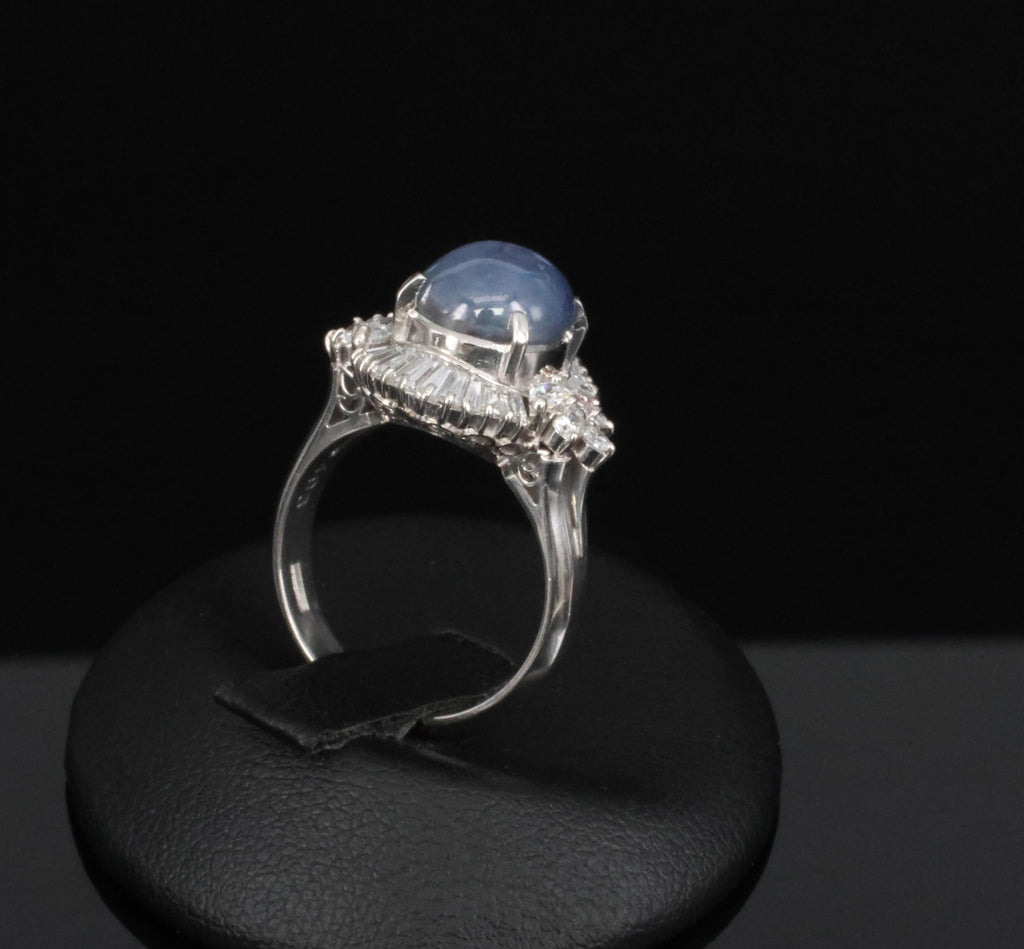 Fine 4.93ct Natural Blue Star Sapphire & 1.11ct Diamond Platinum Ring, Size 6.25