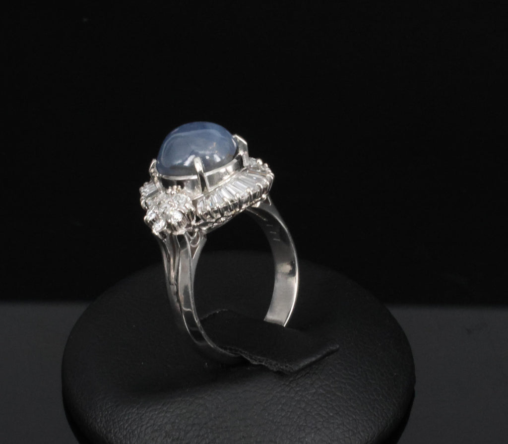 Fine 4.93ct Natural Blue Star Sapphire & 1.11ct Diamond Platinum Ring, Size 6.25