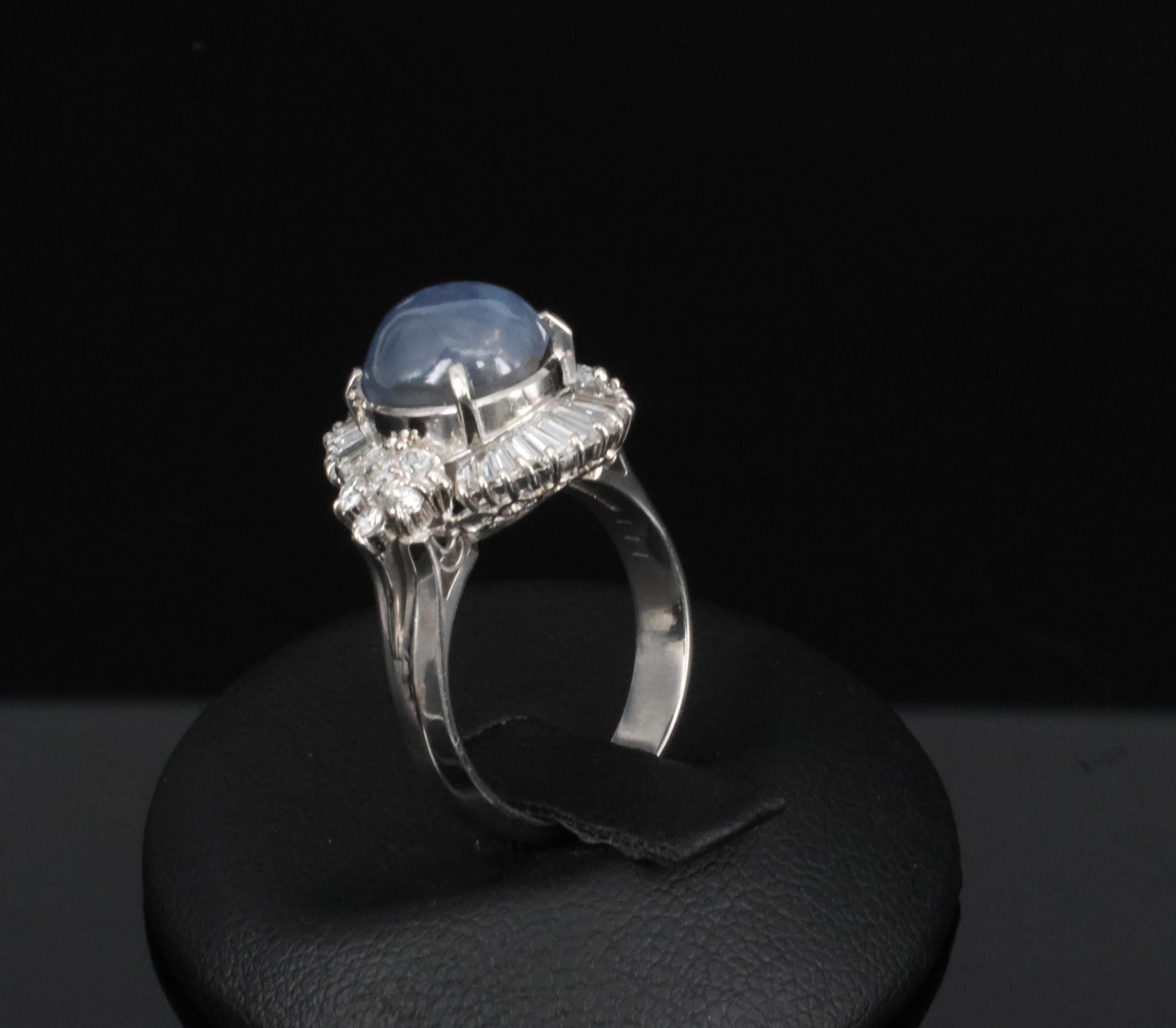 Fine 4.93ct Natural Blue Star Sapphire & 1.11ct Diamond Platinum Ring, Size 6.25
