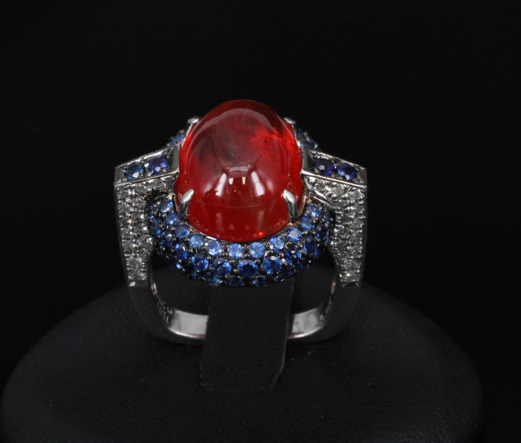 10.65ct GIA Ruby 1.50ct Blue Sapphire & 0.39ct Diamond Platinum Ring Size 5