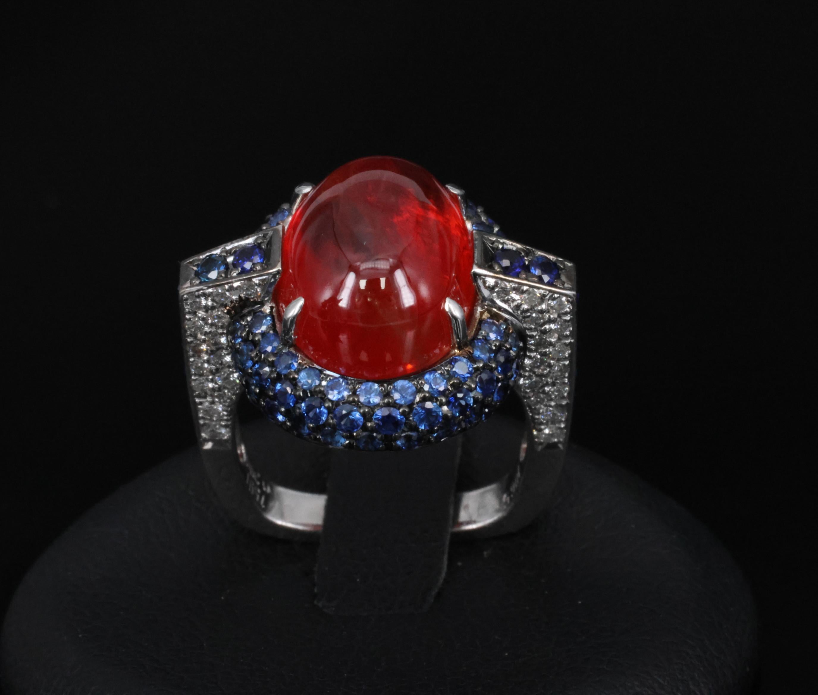 10.65ct GIA Ruby 1.50ct Blue Sapphire & 0.39ct Diamond Platinum Ring Size 5