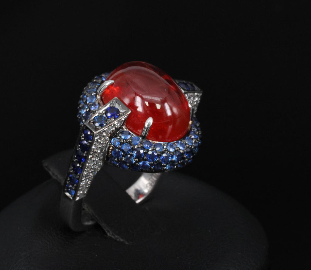10.65ct GIA Ruby 1.50ct Blue Sapphire & 0.39ct Diamond Platinum Ring Size 5