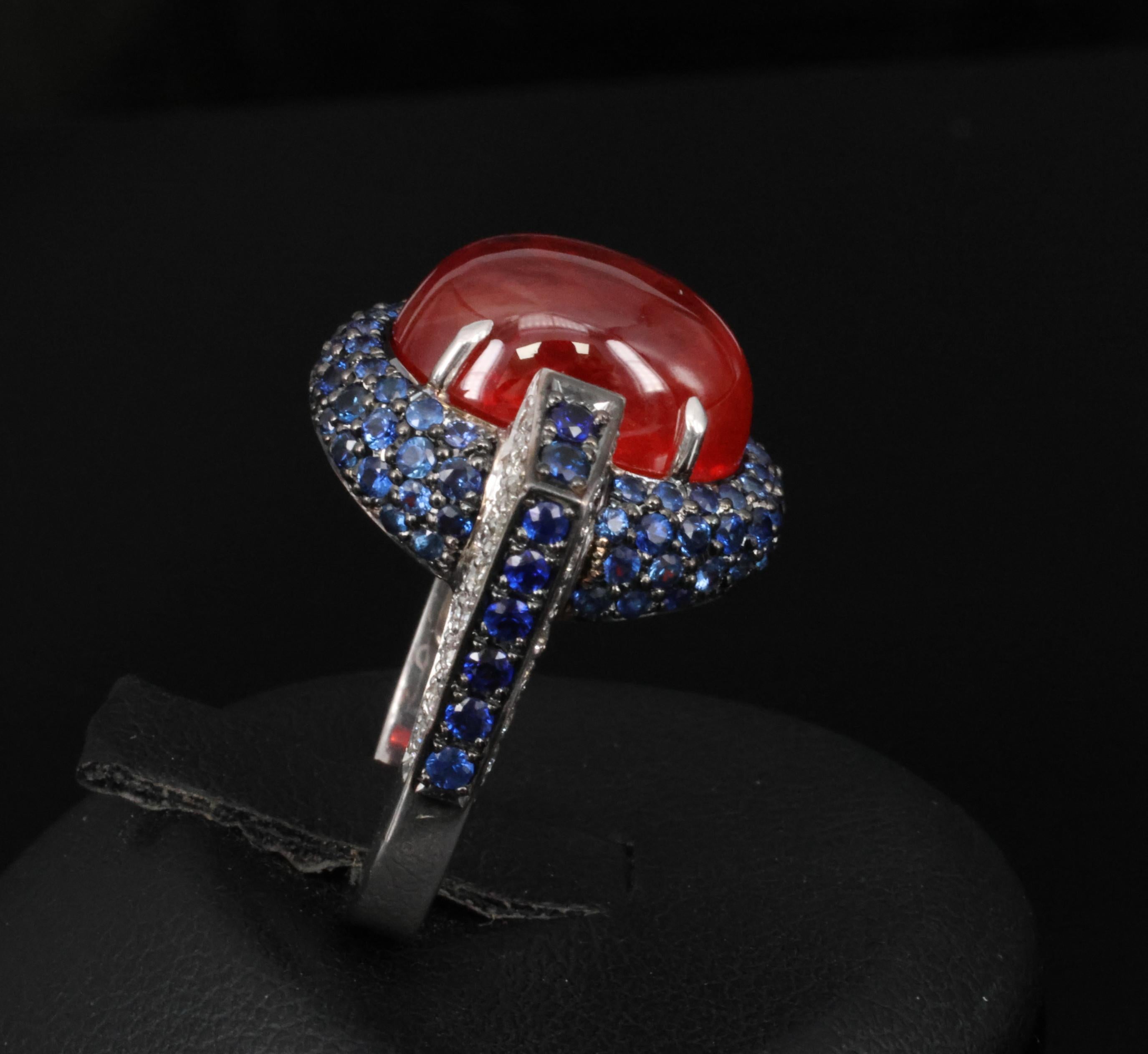 10.65ct GIA Ruby 1.50ct Blue Sapphire & 0.39ct Diamond Platinum Ring Size 5