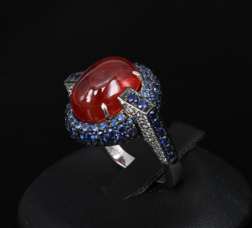 10.65ct GIA Ruby 1.50ct Blue Sapphire & 0.39ct Diamond Platinum Ring Size 5
