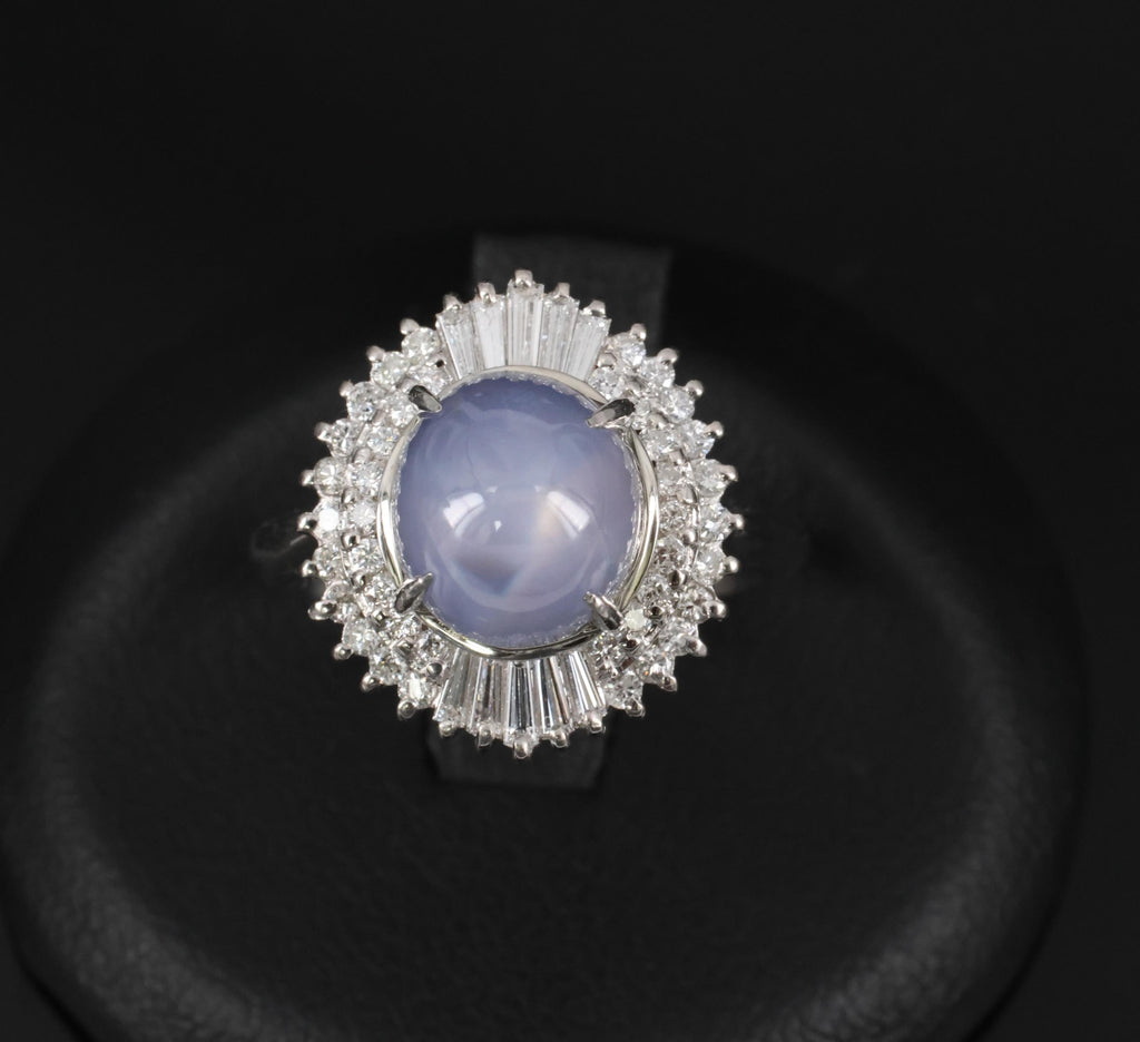 Fine 5.33ct Natural Blue Star Sapphire & 0.52ct Diamond Platinum Ring, Size 6