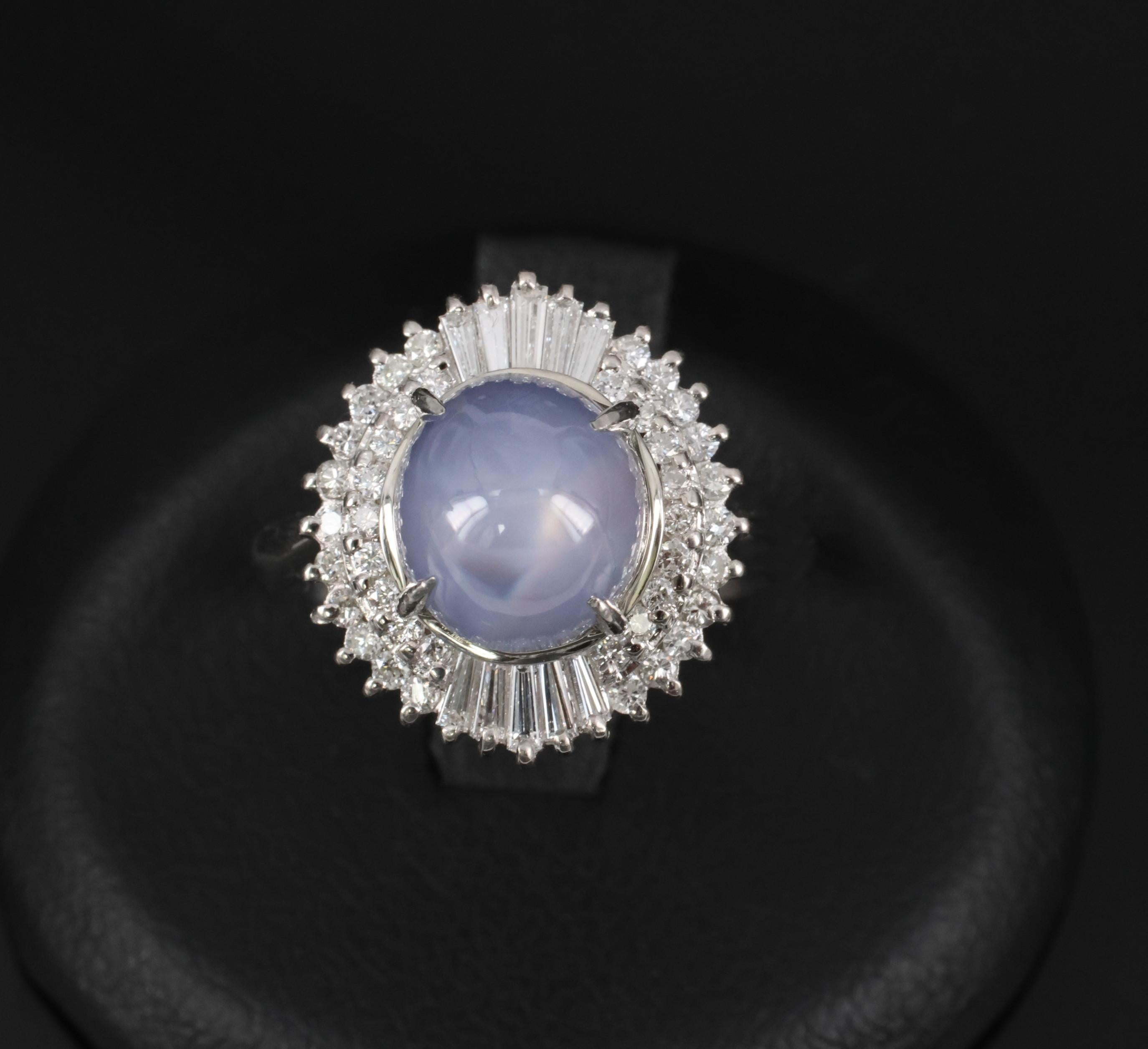 Fine 5.33ct Natural Blue Star Sapphire & 0.52ct Diamond Platinum Ring, Size 6